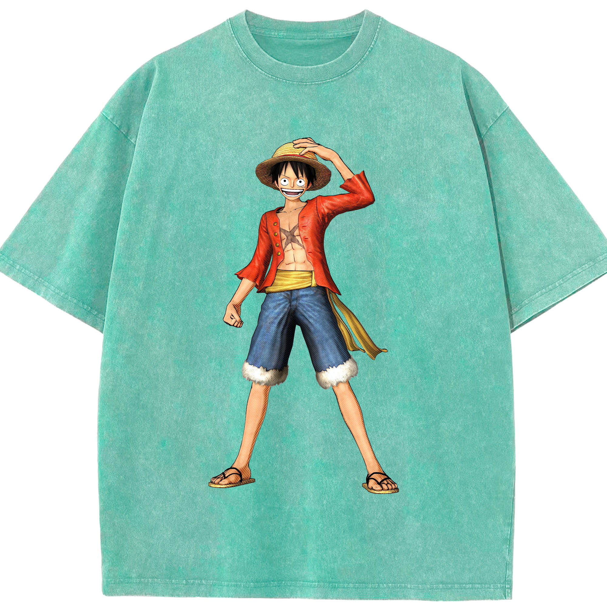 ワンピース モンキー・D・ルフィ ONE PIECE Monkey D. Luffy 綿100% ヴィンテージ風 半袖Tシャツ（フロントプリント）